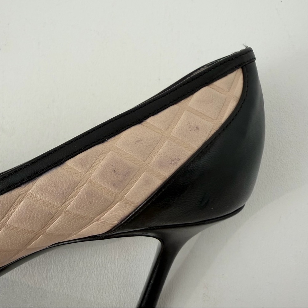 CHANEL || Beige Quilted Leather Black Cap Toe Pointed Pumps Heels EU 37 - Picture 14 of 16